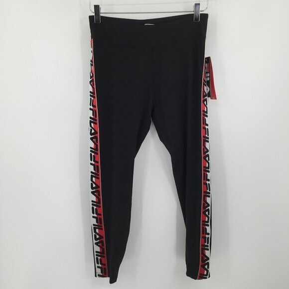 Fila Linnea Logo legging black red side stripe cropped new women Medium M - Picture 1 of 4